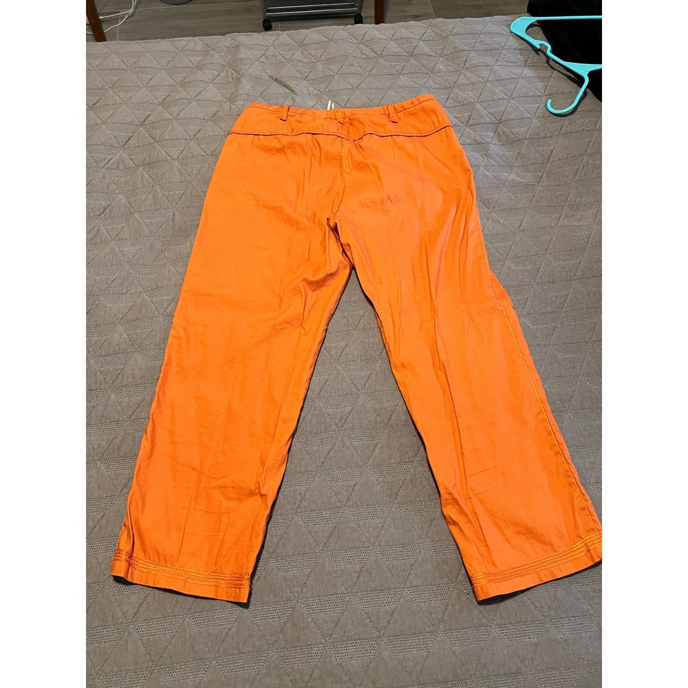 Max Studio Straight Leg Pants Size 8 Orange Textured Ankle Cropped Stitched Hem - Picture 3 of 7